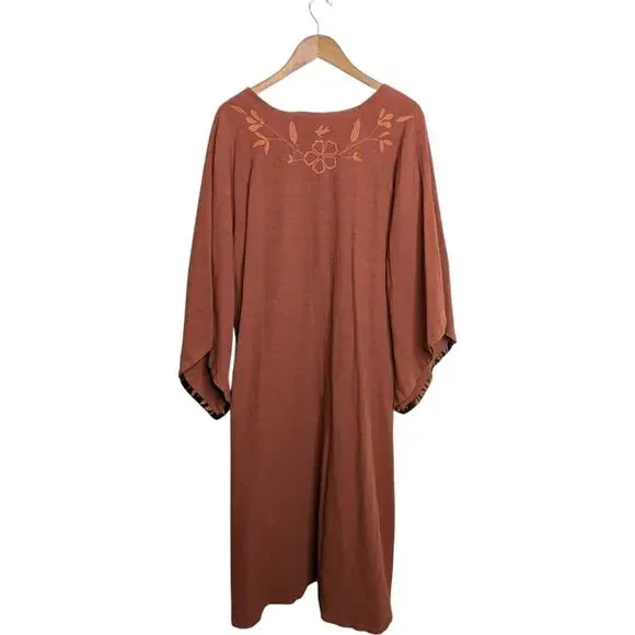 Mi Golondrina Ximena Maxi Kaftan Dress Medium Burnt Orange Embroidered Resort - Picture 10 of 13